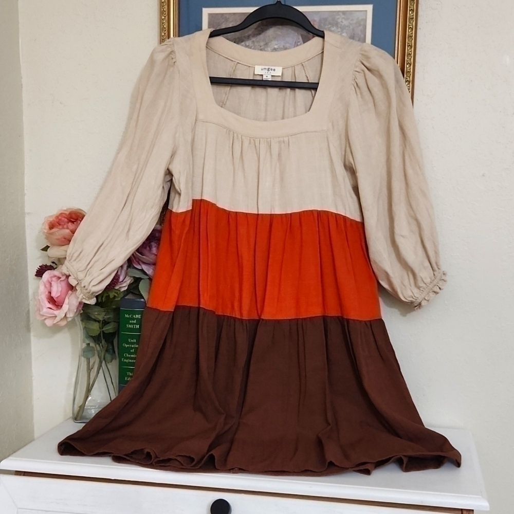 Umgee Colorblock Tiered Dress Cottagecore Farmhouse Bohemian Coastal Medium - Picture 3 of 9